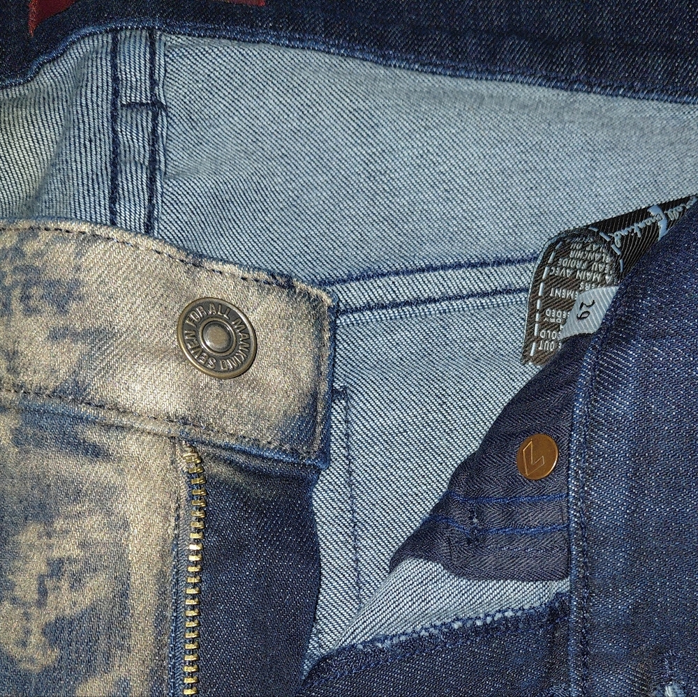 7 For All Mankind Size 29 Floral Metallic Brocade Textured Denim Jeans - Picture 10 of 16